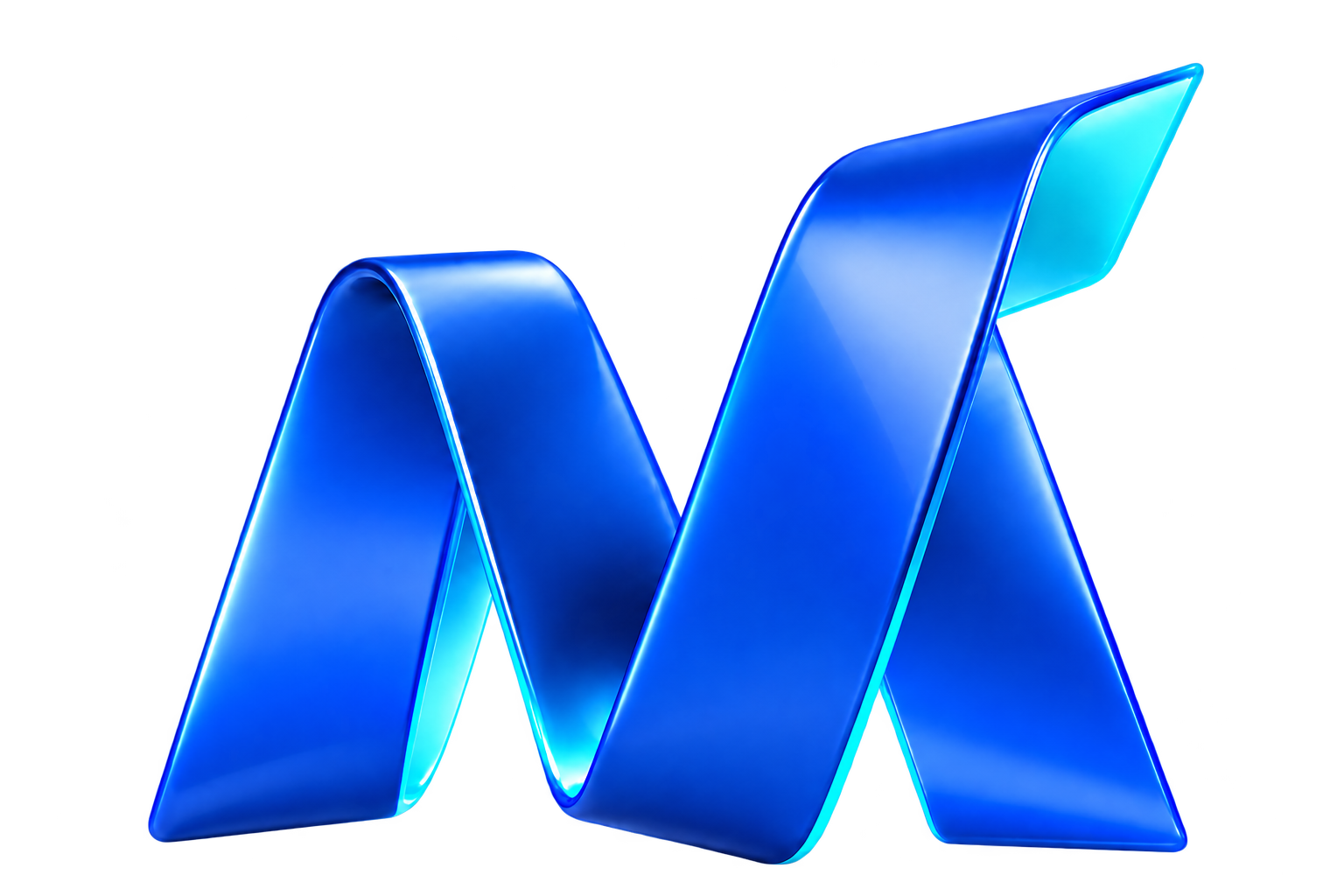 Sculpted cobalt ribbon M with its aqua folded return